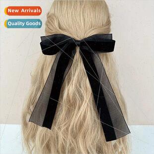 French retro black velvet bow ribbon hairpin female temperam