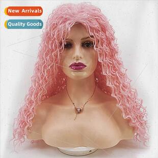 Wigs Europe Ladies Chemical Fiber Head Covers Pink Long Curl
