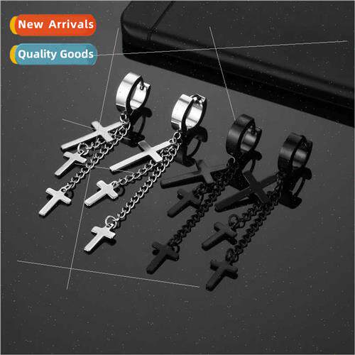 Europe tanium steel three crosses earrings ear clips chain t