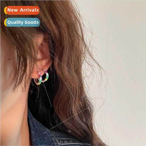 Retro matching colorful oil drop circle earrings female hund