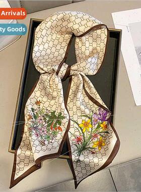 Spring Autumn new CC letters long silk scarf female Korean