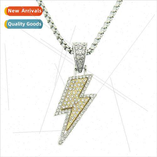 Europe ins full diamonds two-color lightning pendant necklac