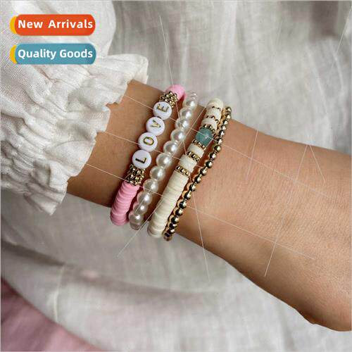 Europe Pearl Soft Ceramic Bracelet Bohemian Gold Letter Bead