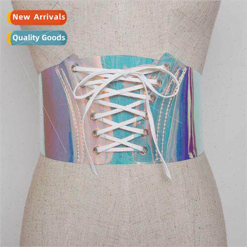 2018 new Europe laser transparent elastic tie ladies wide be