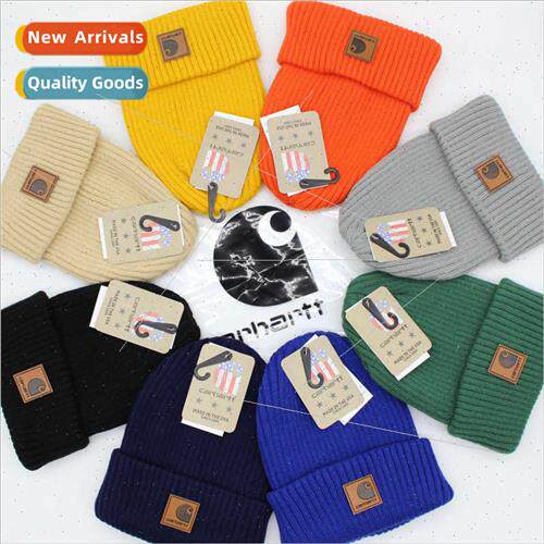 Hundreds striped leather label work wool cap men women tide
