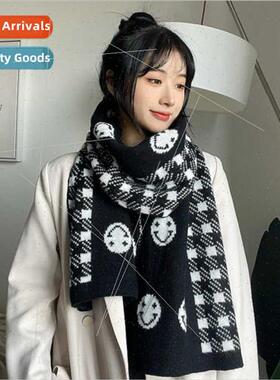 Smiley scarf female autumn winter thousbird plaid Korean  hu