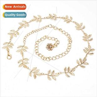 Gold Dress Women Leaf Dec Chain Decoration Waist Europe Fine
