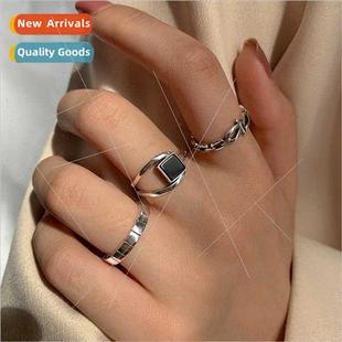 ring Korea cool black handso dark square cold Geometric high
