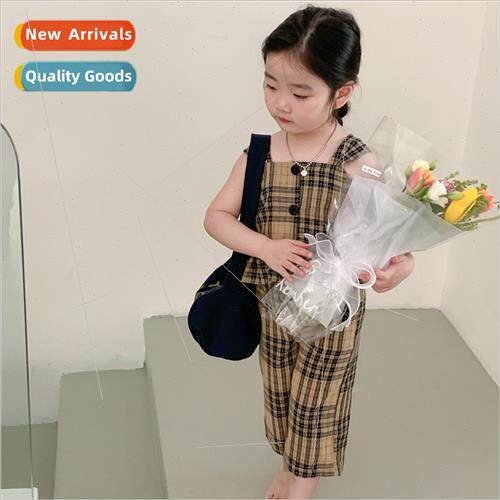 2023 summer girls Korean  of the plaid undershirt seven pant