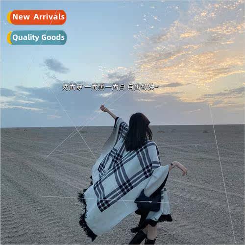 Autumn winter warm shawl female open cape irregular high col