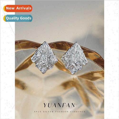 925 silver Folded Textured Lava Earrings Female Europe Vinta