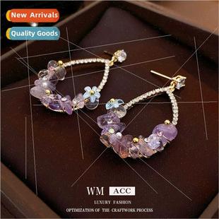 crystal flower drop lver Korea zirconia earrings Mori needle