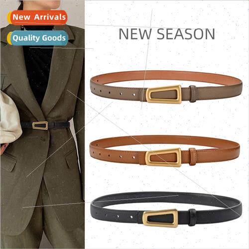 New head leather belt women jeans dress thin belt versatile