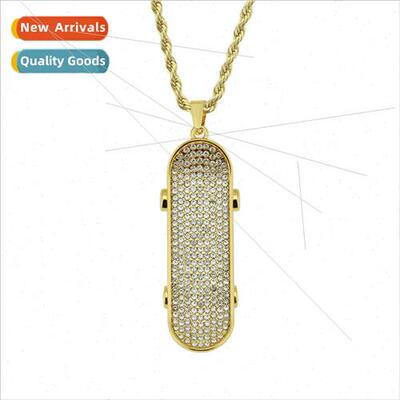 Men Necklace Diamonds 3D Skateboarding Pendant Hipster Fashi