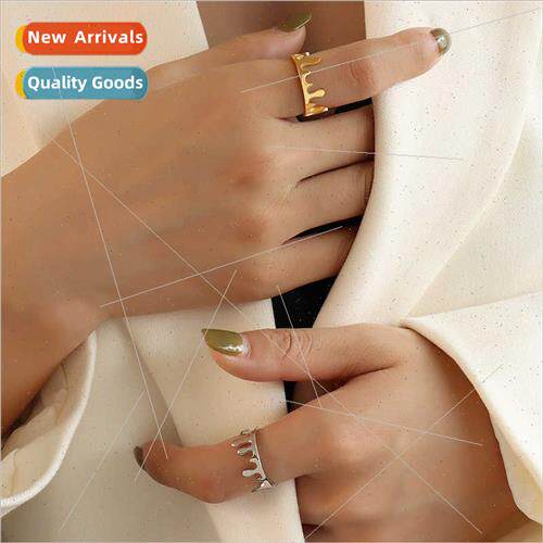 Tanium steel gold ring water drop shaped ring crown open ind