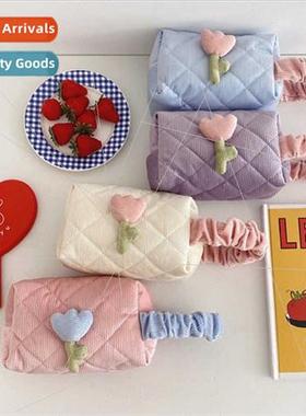 Korea ins cute girl tulip flower makeup bag students portabl