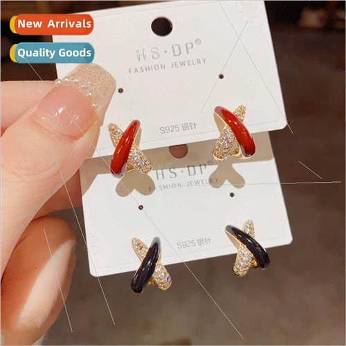 Korea simple fashion micro-setting oil drop cross earrings s