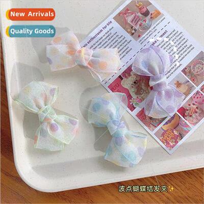 Polka Dot Girls Bow Hair Clip Girls Delicate Mesh Duckbill C
