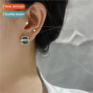 zirconia earrings letter Emerald square green dia vintage