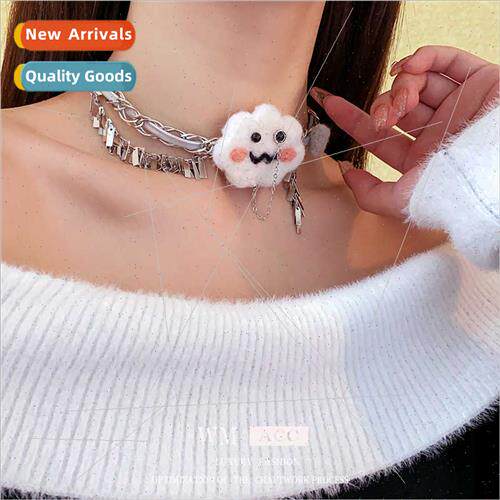 Plush cloud sequin tassel leather necklace ins niche collarb