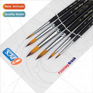 6 Matte Black Rods Dual Color Nylon Hair Tip Watercolor Brus