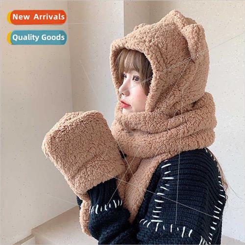 Bear hat female winter scarf gloves threePCS cotton fleece o