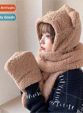 Bear hat female winter scarf gloves threePCS cotton fleece o