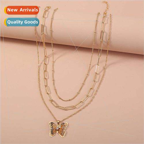 Butterfly Accessory Pendant Multi-Layer Necklace mple Lattic