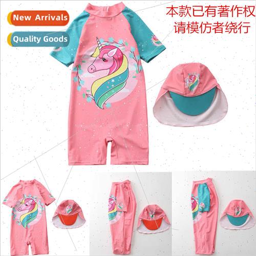 Children swimsu girls onePCS swimsu Korean dinosaur wh cap s