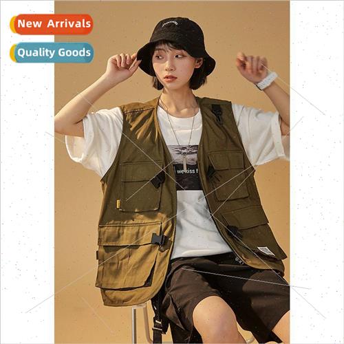Japanese retro functional tactical workwear multi-pocket ves