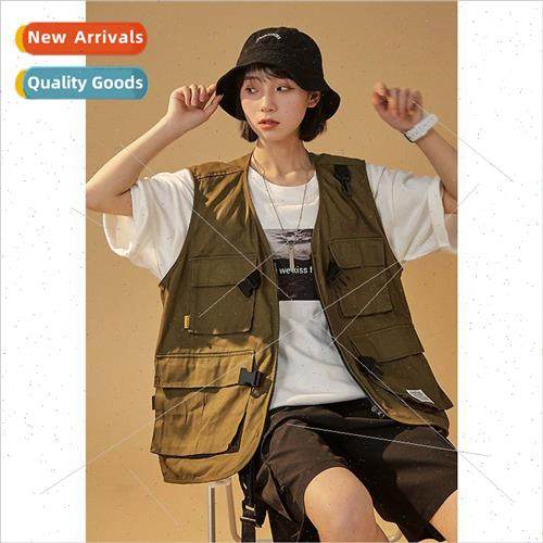 Japanese retro functional tactical workwear multi-pocket ves