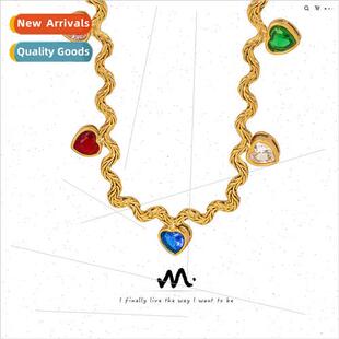 Europe Geometric Colorful Peach Heart Zirconia Tanium Pendan