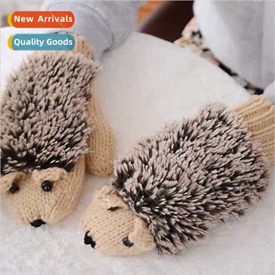 Full-finger cartoon hedgehog gloves winter gloves female Kor