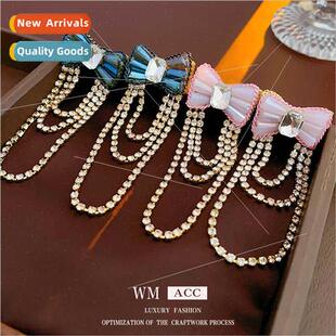 lver bow niche fashi chain earrings diamond needle tassel