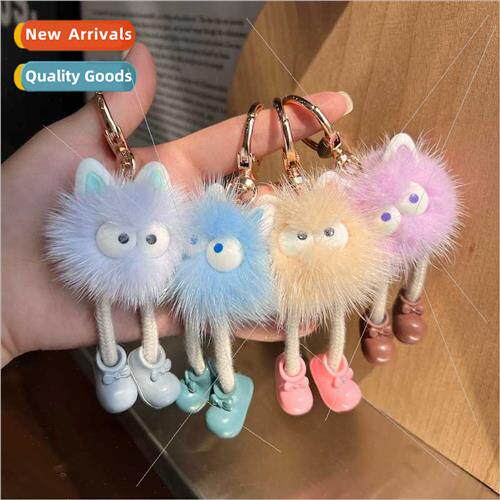 New cute real mink fur ball small cinderblock car keychain p