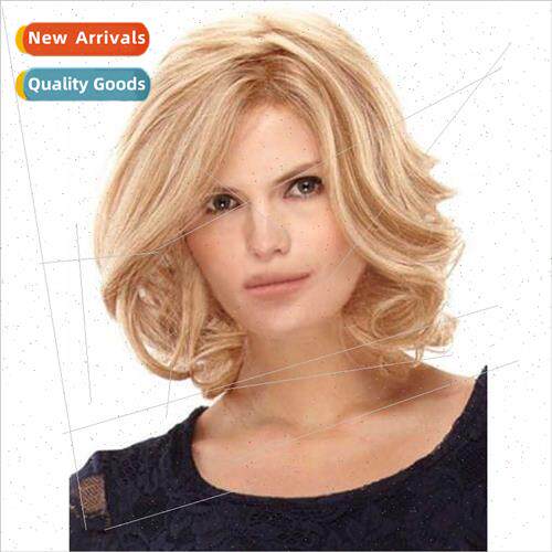Fashion Women Blonde Fluffy Short Wig Head Covers Europe Pop