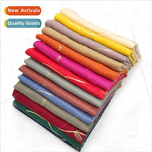Cotton linen hot gold leaves flower pattern women scarf wrap