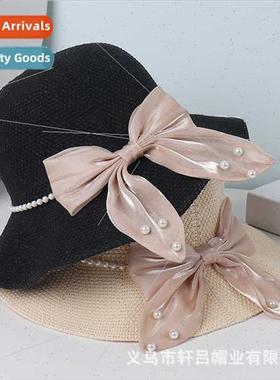 new pearl bow bow hat women outing versatile photo sun hat h