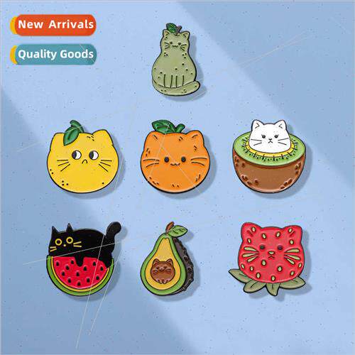Cartoon cat fru series fun badge avocado/kiwi/lemon shape co