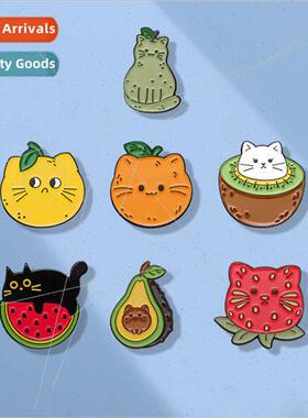 Cartoon cat fru series fun badge avocado/kiwi/lemon shape co