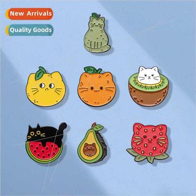 Cartoon cat fru series fun badge avocado/kiwi/lemon shape co