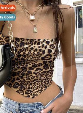 ins nd leopard print sexy backless cross strap Slim navel in