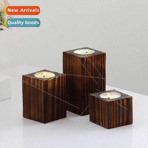 mple vintage Scandinavian black log color candle holder tabl