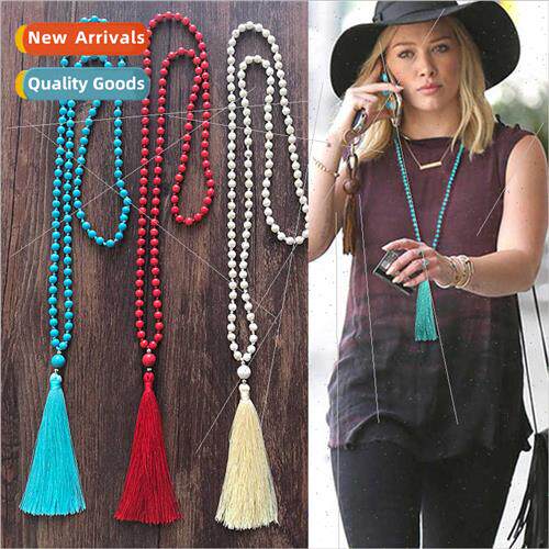 New turquoise cotton silk thread tassel sweater chain long n