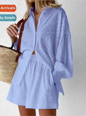 Vacation Sus Women Long Sleeves Shirts And Hot Pants Two P