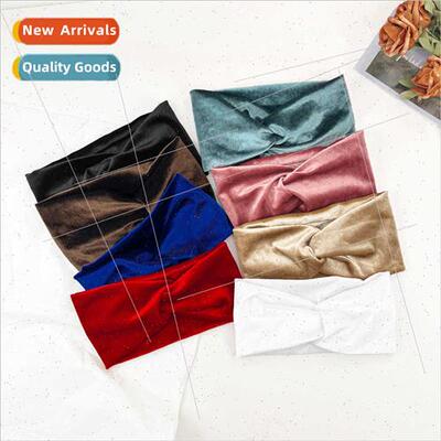 gold velvet crossover hairbsolid colour elastic headbsports