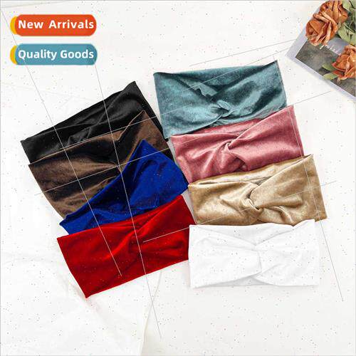 gold velvet crossover hairbsolid colour elastic headbsports