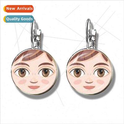 Russian Cartoon Character Earrings Fashion lver Glass Round