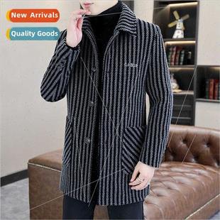 coat men medium Striped striped tweed length cas lapel