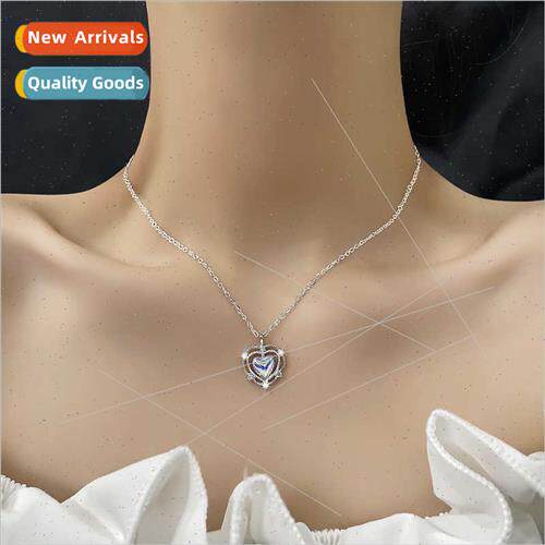 Heart Pendant Diamonds Lock Bone Chain Sparkling Moonstone D